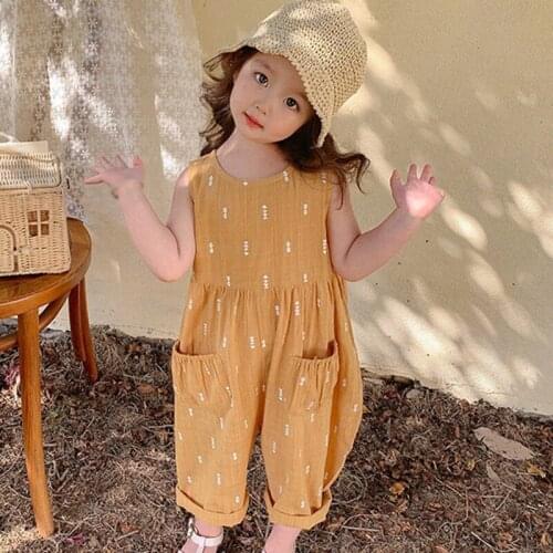 1-6Y Kids Girl’s Summer Korean Clothes Kids Suspender Jumpsuit Wide Leg Pants Baby Children Casual Jumpsuit Long Pants Overalls