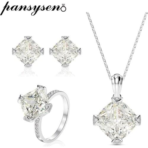 PANSYSEN 100% 925 Sterling Silver 8MM 11MM Created Moissanite Gemstone Wedding Engagement Jewelry Sets Wholesale Fine Jewelry