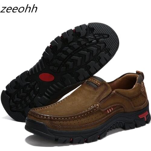 Men Hiking Shoes Comfortable First Layer Cowhide Leather Outdoor Sneakers Men Breathable Hiking Sports Boots Anti-skid Boots