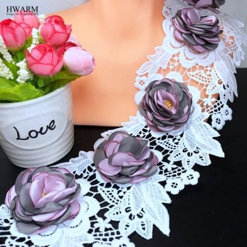 5yard High quality 11.3cm 3D lace fabric wedding dress accessories skirt lace with hand-made scalded cloth flower christmas lace