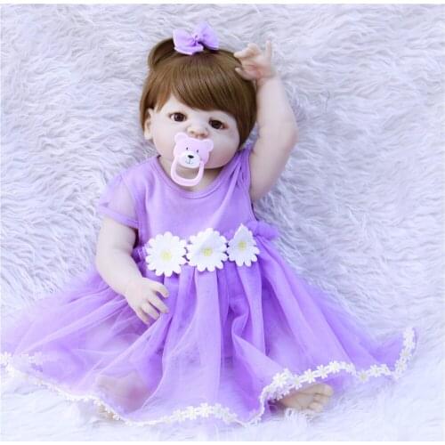 22" Fashion brand girl doll reborn full body silicone vinyl White skin can enter water bath doll toys bebe gift reborn realista
