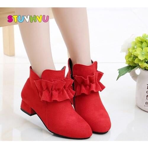 Fashion Childrens Shoes Girls Boots Autumn and Winter 2021 New Lace High Heel Girls Princess Shoes Non-slip Baby Toddler Boots