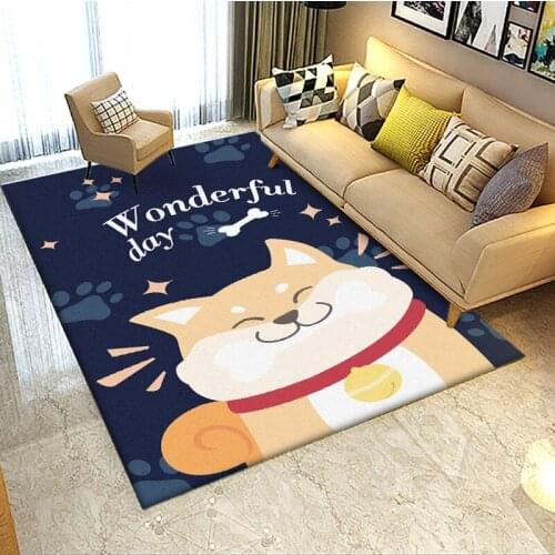 Cartoon Cute Smiling Dog Pattern Carpets For Living Room Modern Minimalist Style Blue Area Rugs Non-Slip Home Boy Room Floor Mat