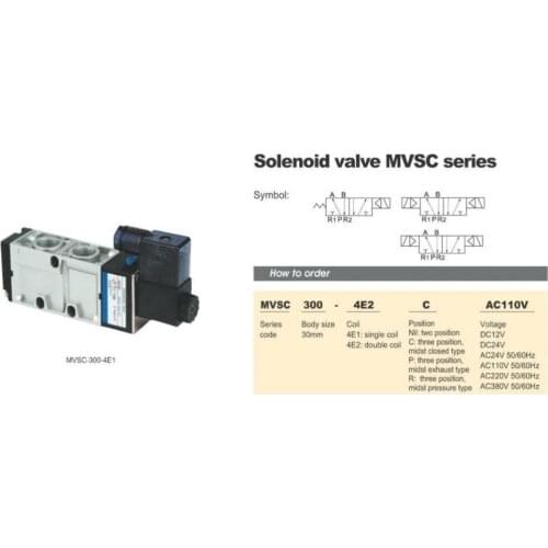 MVSC300-4E2C 220V AC 5Port 3Pos 1/2" BSP Solenoid Air Valve Dual Coil Led