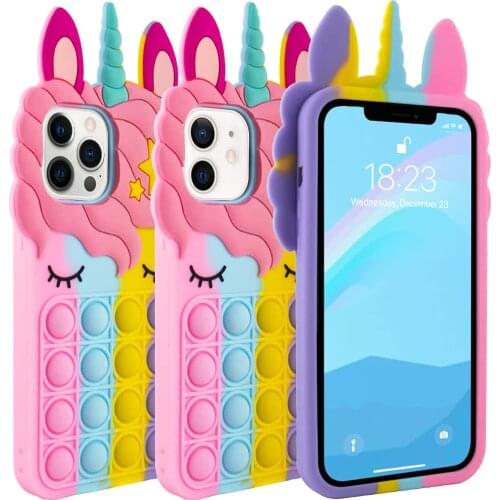 For iPhone 12 11 Pro Max Xs XR 6 7 8Plus Case Soft Silicone Unicorn Fidget Toys Push Pop Soft Case