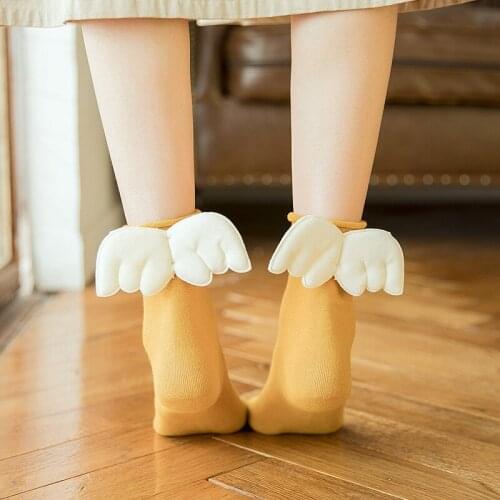 3D Angel wing socks for girls women Sweet Kawaii Student Soft Cotton Princess Socks Solid Candy Color Middle tube Curling