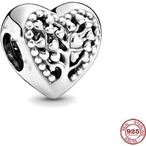 New Original Silver Color Heart Family Tree Diy Bead Fit European Pandora Charms Bracelet Bangles Diy Jewelry P112-Y