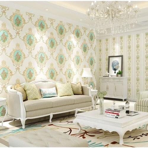 American Rustic 3D Vine Flower Wall Papers Home Decor Solid Color Green Wallpaper Roll for Living Room Bedroom Decoration Mural