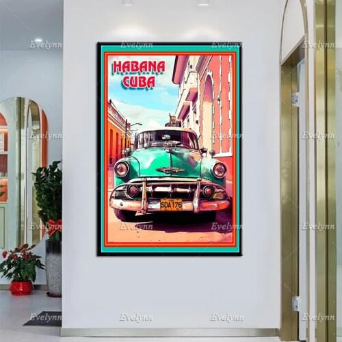 Cuba Cuban Havana Island Caribbean Poster, Wall Hangings, Taxi Cab Retro Travel Home Poster, Wall Art Prints Home Decor Canvas