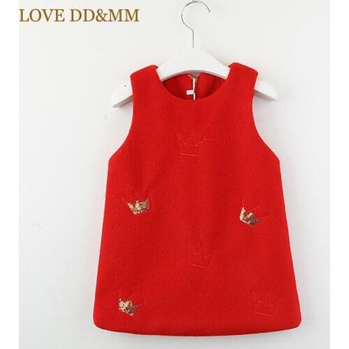 LOVE DD&MM Girls Dresses 2020 Autumn New Childrens Wear Girls Sweet Crown Embroidered Woolen Vest Princess Dress