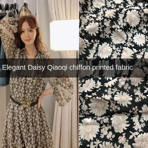 Daisy Printed 100% Polyester Georgette Chiffon Fabric Brand Thin See-through Clothing Shirt Cloth for Dress by Meter Wholesale
