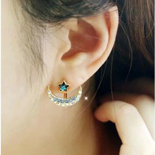 Ex855 Korean version fashion simple crystal alloy Pentagram star moon studs earrings 2021 trend Womens Jewelry Accessories