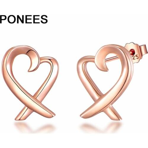 Ponees Stud-Earrings Jewelry Heart 925-Sterling-Silver Wedding-Party Women Girls Personalized