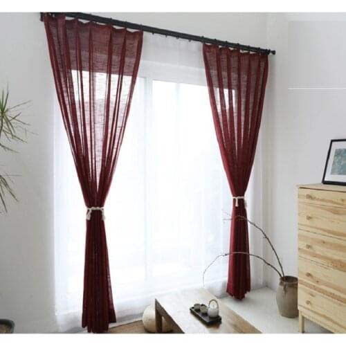 Modern linen semi-Blackout ramie Wine Red curtain cross hemp gauze Norse hemp yarn cotton linen curtain Fabric wholesale