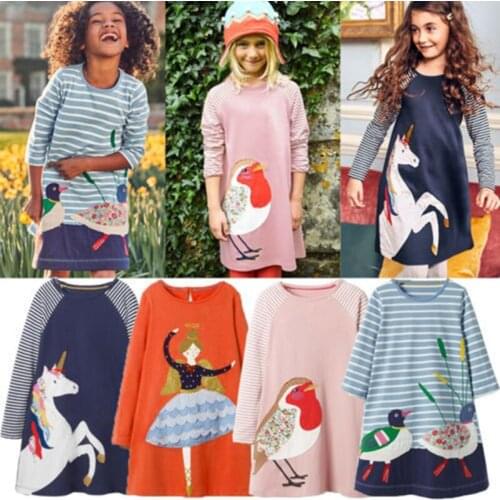 2019 spring European and American childrens clothing gilrs princess long sleeve print dress kids cartoon cotoon dress clothes