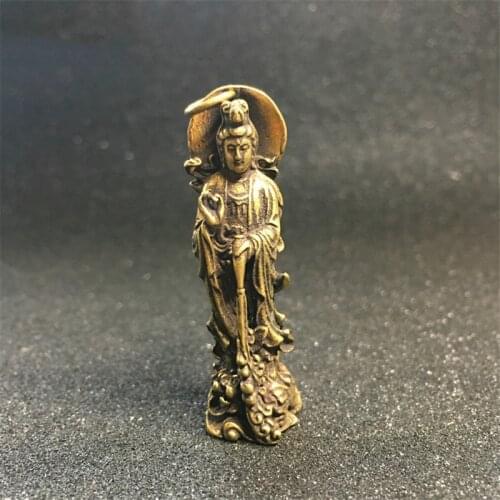 Vintage solid Brass guan yin Buddha Zen Statue Pocket Sitting Buddha Hand Toy Sculpture Home Office Desk Decorative Ornament
