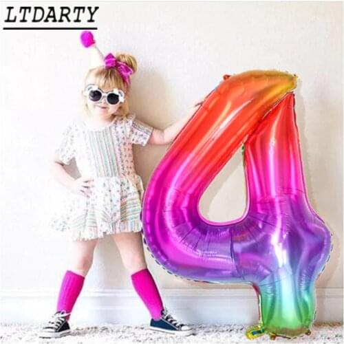 40Inch New Rainbow Number Foil Balloon Happy Birthday Wedding Party Decoration Adult Color Disco Balloon Child Gift
