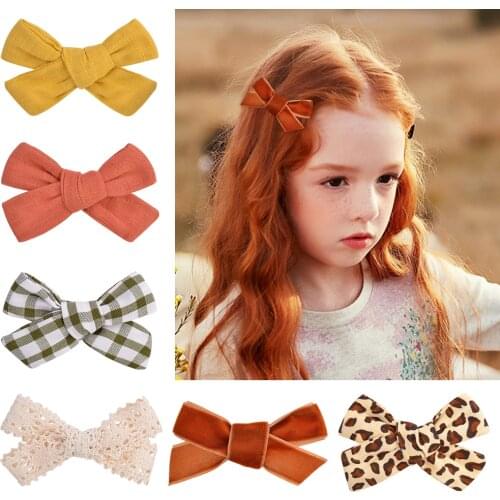 1Pc Cotton Linen Leopard Print Hair Bows With Clip For Baby Girls Plaid Hair Clips Barrettes Hairpins Headwear Hair Accessories
