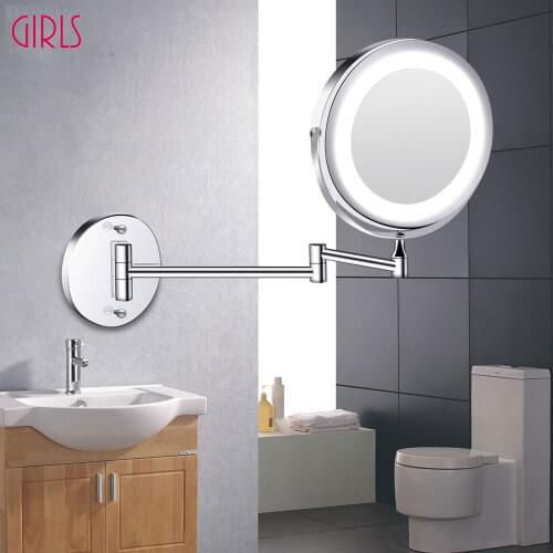 Led Makeup Mirror With Light Folding Wall Mounted Vanity Mirror 10x Magnifying Double Sided Touch Adjustable Bathroom Mirrors