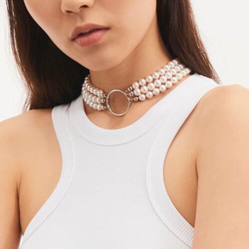 Pearl multi-layer personality stainless steel necklace, minimalist design necklace, unique jewelry gift