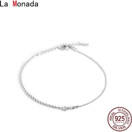 La Monada Fine Silver 925 Jewelry Bracelet Female Woman Half Bead Snake Chain Minimalist Bracelets For Women Silver 925 Sterling