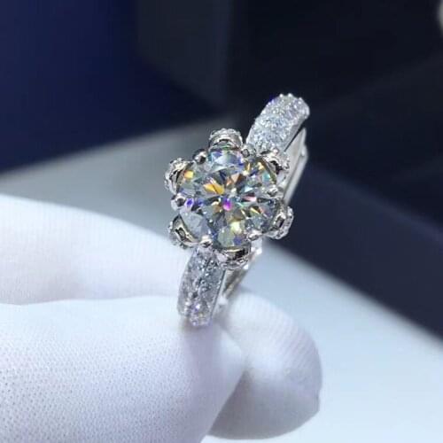 S925 Sterling Silve Ring Main Stone 1ct Moissanite Diamond Passed Diamond Test Perfect Cut D Color VVS Women Luxury Jewelry