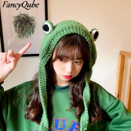 Winter Skullies Cute Women Frog Hat Crochet Knitted Hat Costume Beanie Hats Cap Women Gift Hip-hop Cap
