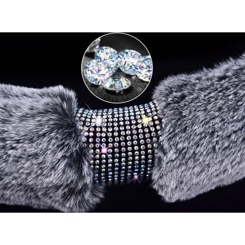 Crystal Diamond Winter Plush Car Steering Wheel Covers Handbrake Seat Belt Shoulder Pads Cover Auto Accessories Handlebar Cover