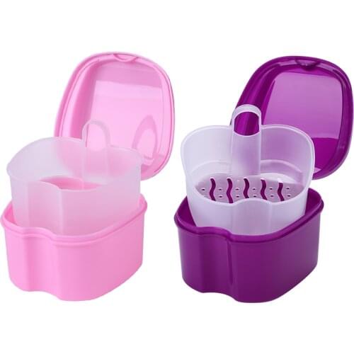 Denture Bath Box Organizer Dental False Teeth Storage Box with Hanging Net Container Cleaning Teeth Cases Artificial Tooth Box