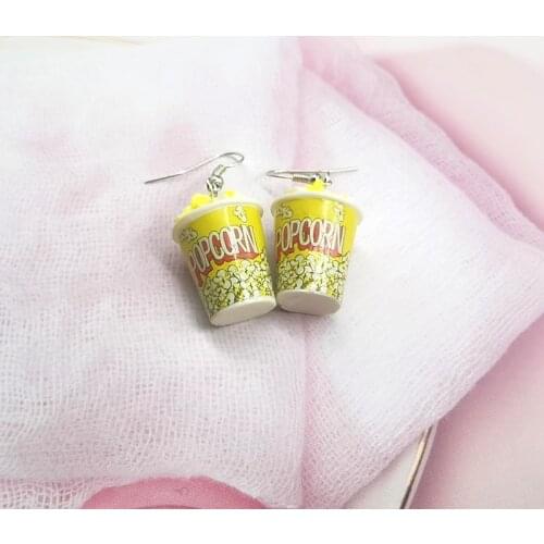 1Pair Lovely Cute Simulated Food Popcorn Drop Earrings for Women Girl Fashion Personality Earings Birthday Gifts EC190