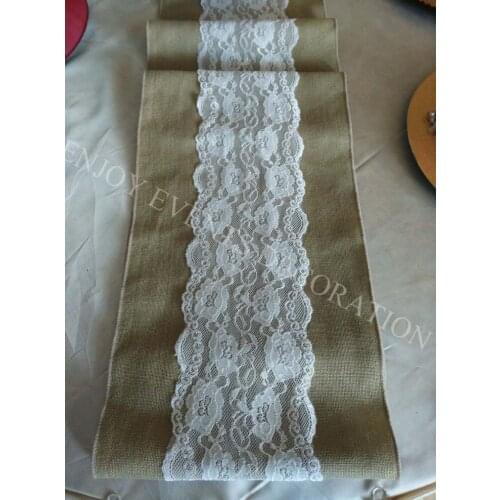 10pcs YHR#03 burlap and lace table runner 12"*108" for any events decoration, customized size available