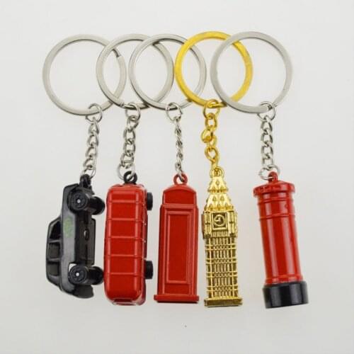 100pcs/Lot Mini Bus Keychain Phone Booth Keyring Post Box Key Chain Tourist Souvenir Key RIng SUV Car Keychains