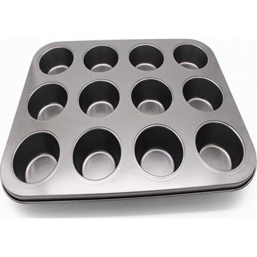 12 Cups DIY Cupcake Baking Tray Tools Non-stick Steel Mold Egg Tart Baking Tray Dish Muffin Cake Mould Round Biscuit Pan