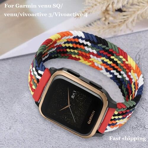 20mm 22mm Nylon Braided Elastic Strap For garmin vivoactive 3 venu SQ Forerunner 245/645 Solo Loop Bracelet For Vivoactive 4