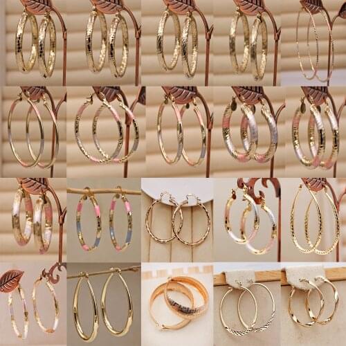20 Pairs/Lot Trendy Gold Plated Copper Round Hoop Earrings For Women Girls Fashion Jewelry Accessories Birthday Wedding Gift