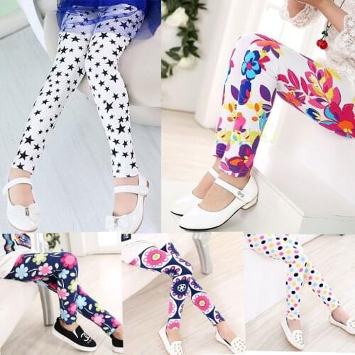 2021 Kids Girls Leggings Summer Flower Printed Elastic Children Girl Casual Toddler Leggings 1 to 10 Years