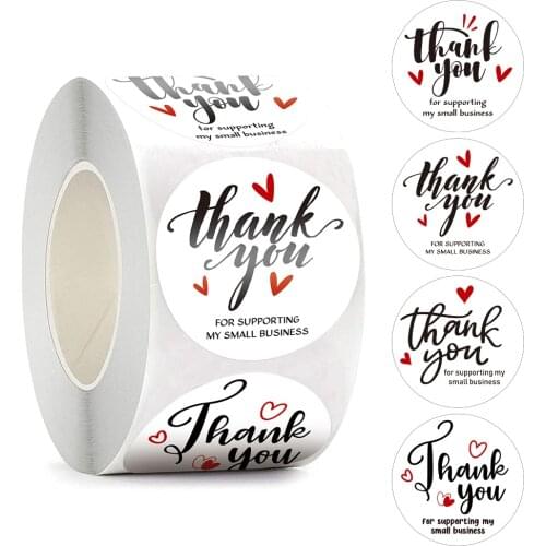 500Pcs White with heart 'Thank you for supporting my small business' Stickers Round Seal Labels for Business Gift Box Decoration