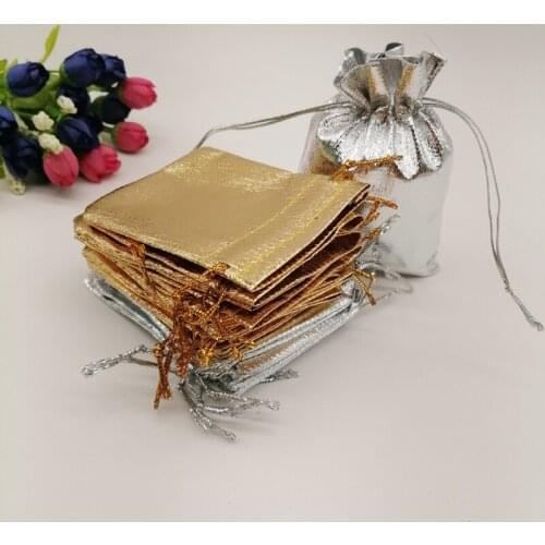 500pcs Gold Silver Bag Fabric Jewelry Bag Aluminium Foil Cloth Bag Drawstring Wedding Jewelry Bag for Jewelry Packaging Display
