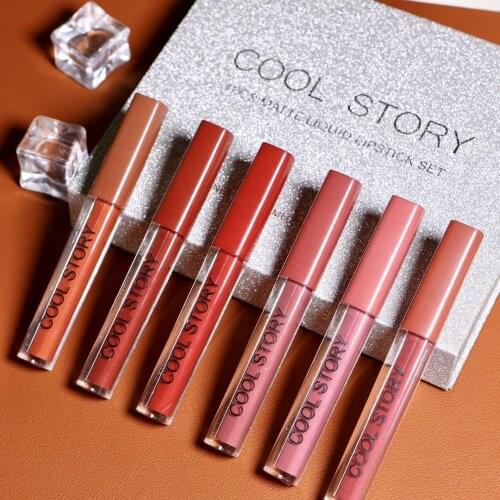 6 Pcs Non-Stick Cup Matte Velvet Colorful Long Lasting Waterproof Lip Gloss Lipstick Set Gift Box