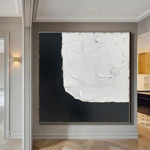 Abstract Canvas Hand Painted Painting Wall Art Black White Art Modern Oil Painting Artwork Home Living Room Bedroom Wall Decor