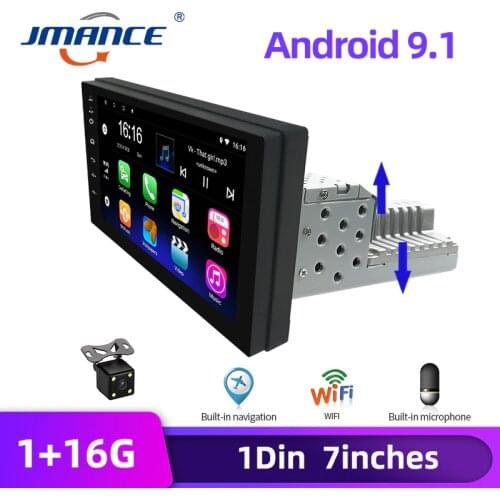 JMANCE Adjustable 1DIN FM 7 Inch Car Stereo Radio Android 9.1 Contact Screen 1080P Car Radio Player Quad-Core GPS Navigation