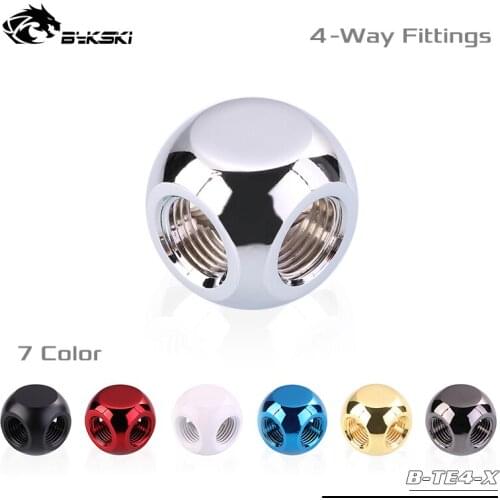 Bykski B-TE4-X, 4-Way Cubic Spilter Fittings , Multi-colored , G1/4 4 Channel Fittings
