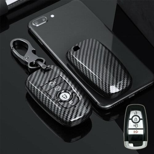 Carbon Fiber ABS Car Key Fob Case Cover Bag Holder For Ford Expedition Mustang Fusion Explorer Edge key chain