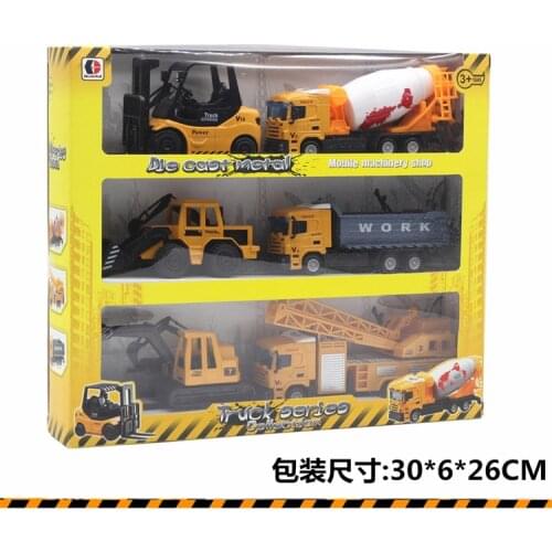 Childrens alloy 6PCS car model engineering car toy boy truck excavator mixing bulldozer car set model W98