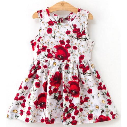 Childrens Floral Dress Lovely Fashion 2021 Cotton Sleeveless Printed Cotton Linen Floral Dress Baby Girl Spring GirlSummerDress