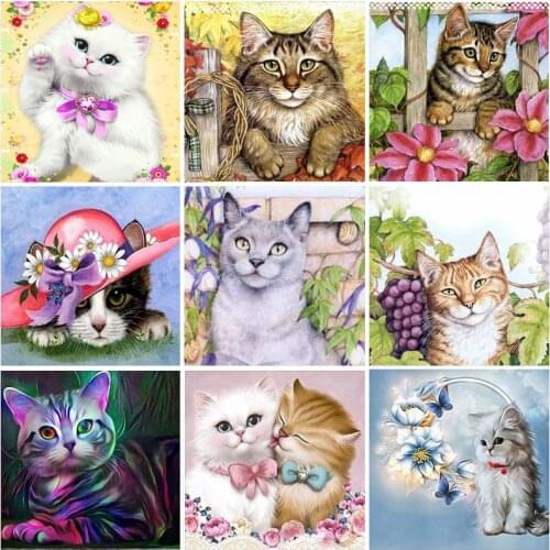 DIY Cat Flower 5D Diamond Painting Full Round Resin Mosaic Rhinestone Animal Diamond Embroidery Cross Stitch Wall Art Home Decor