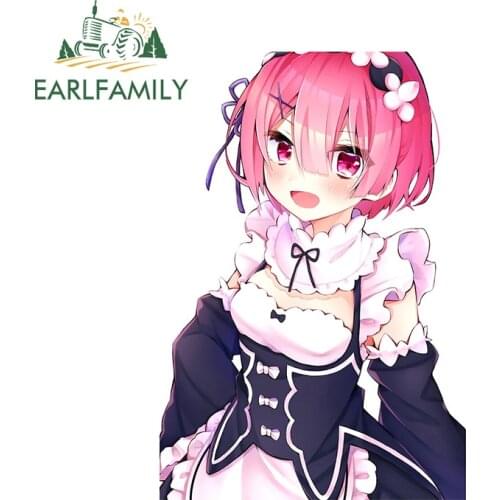 EARLFAMILY 13cm x 9.2cm for Ram Re Zero Cartoon Vinyl Car Stickers Auto Laptop Surfboard JDM Decal Waterproof Graffiti Graphics