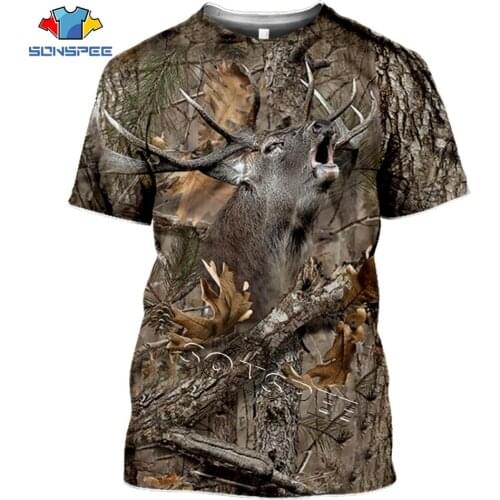 SONSPEE Summer Casual Mens T Shirts Camo Hunting Animal Deer Head 3D T-shirt Fashion Streetwear Women Pullover Short Sleeve Tee