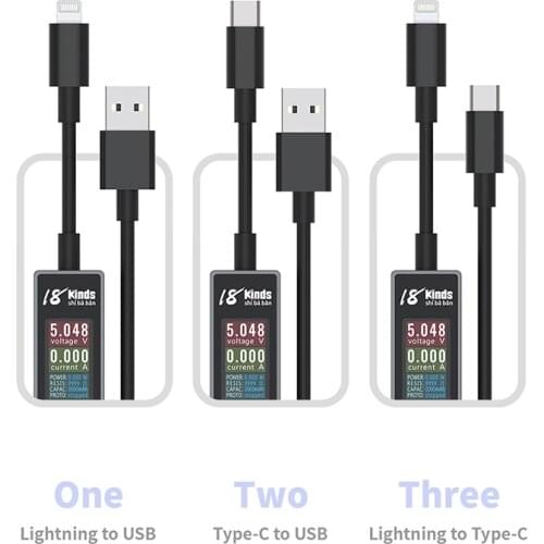 AV-Line 18kinds Intelligent USB Charging Detection Cable for iPhone/Samsung/Huawei Phone Voltage and Current Monitoring