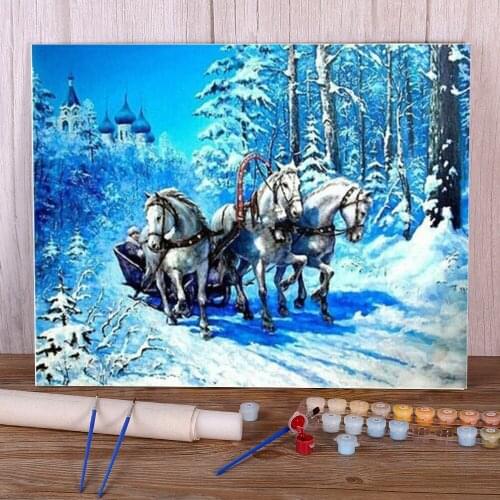 Snow Two Horse Animal Painting By Numbers Complete Kit Acrylic Paints 40*50 Canvas Painting Decoration For Adults For Art